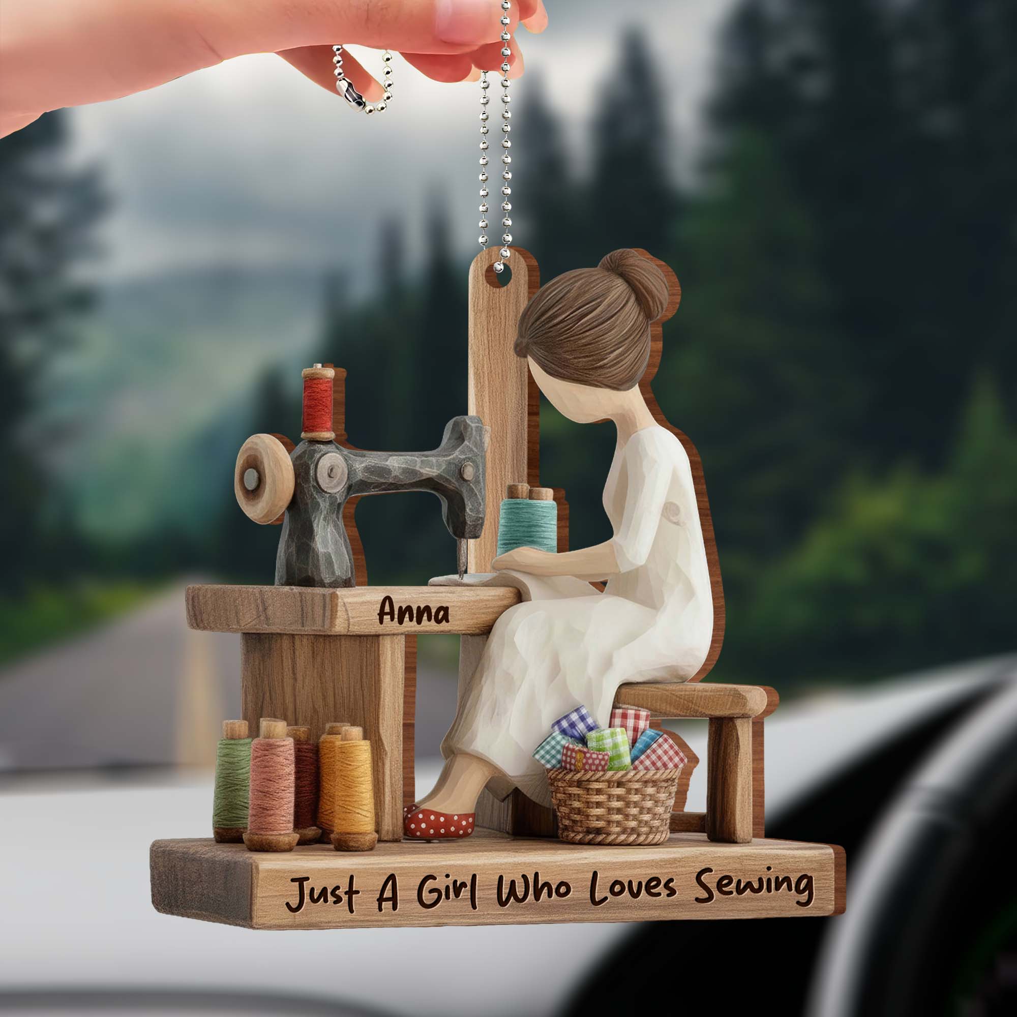 A girl who loves sewing - Personalized Custom Wood Ornament, Car Hanging Ornament