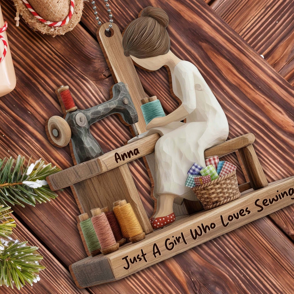 A girl who loves sewing - Personalized Custom Wood Ornament, Car Hanging Ornament